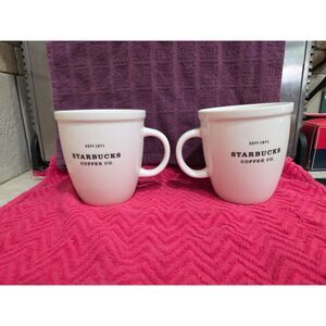 Starbucks Coffee Co White Mug Set 16 oz New Bone China Est 1971 Logo – Set of 2